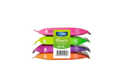 DF FLOWER ISLAK CEP MENDİL MIX  15PCS*4 resmi